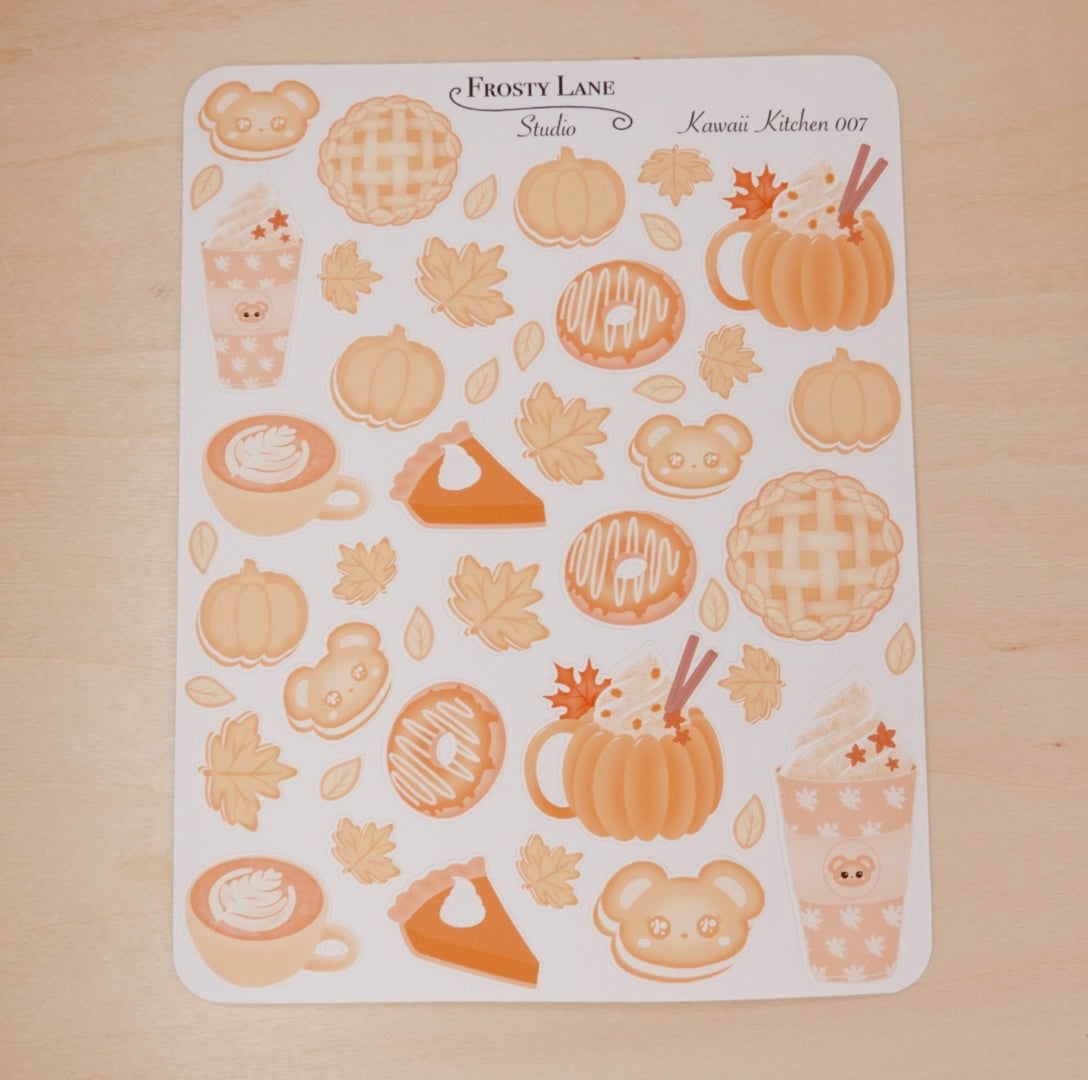 Kawaii Kitchen 007. Pumpkin Spice Desserts Sticker Sheet