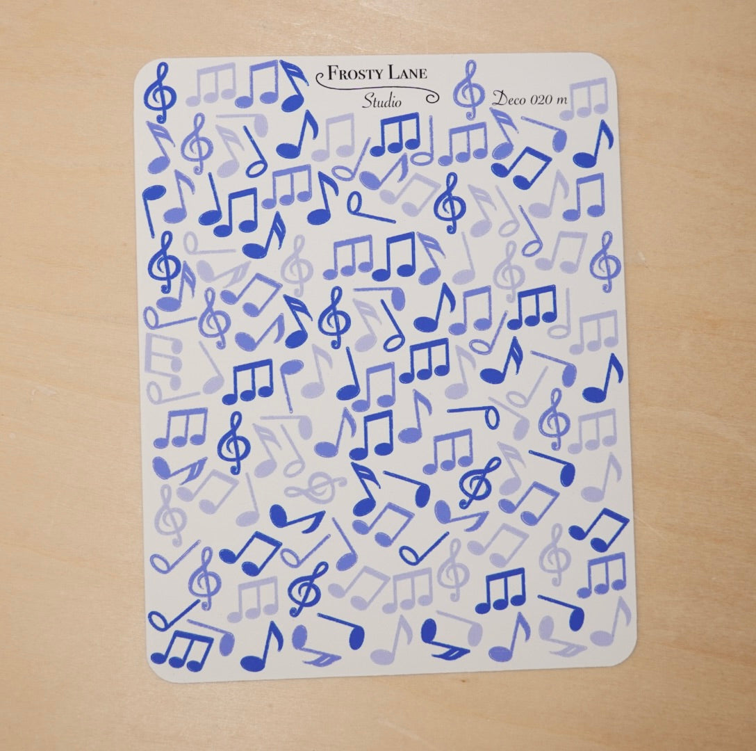 Deco020.e. Blue Music Notes Sticker Sheet
