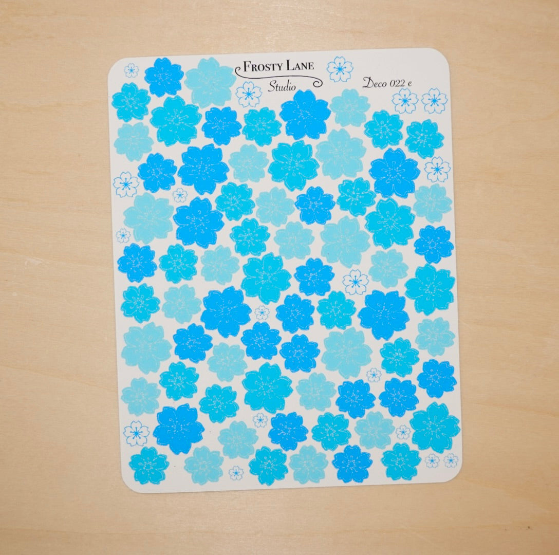Deco022.e. Blue Sakura Outline Sticker Sheet