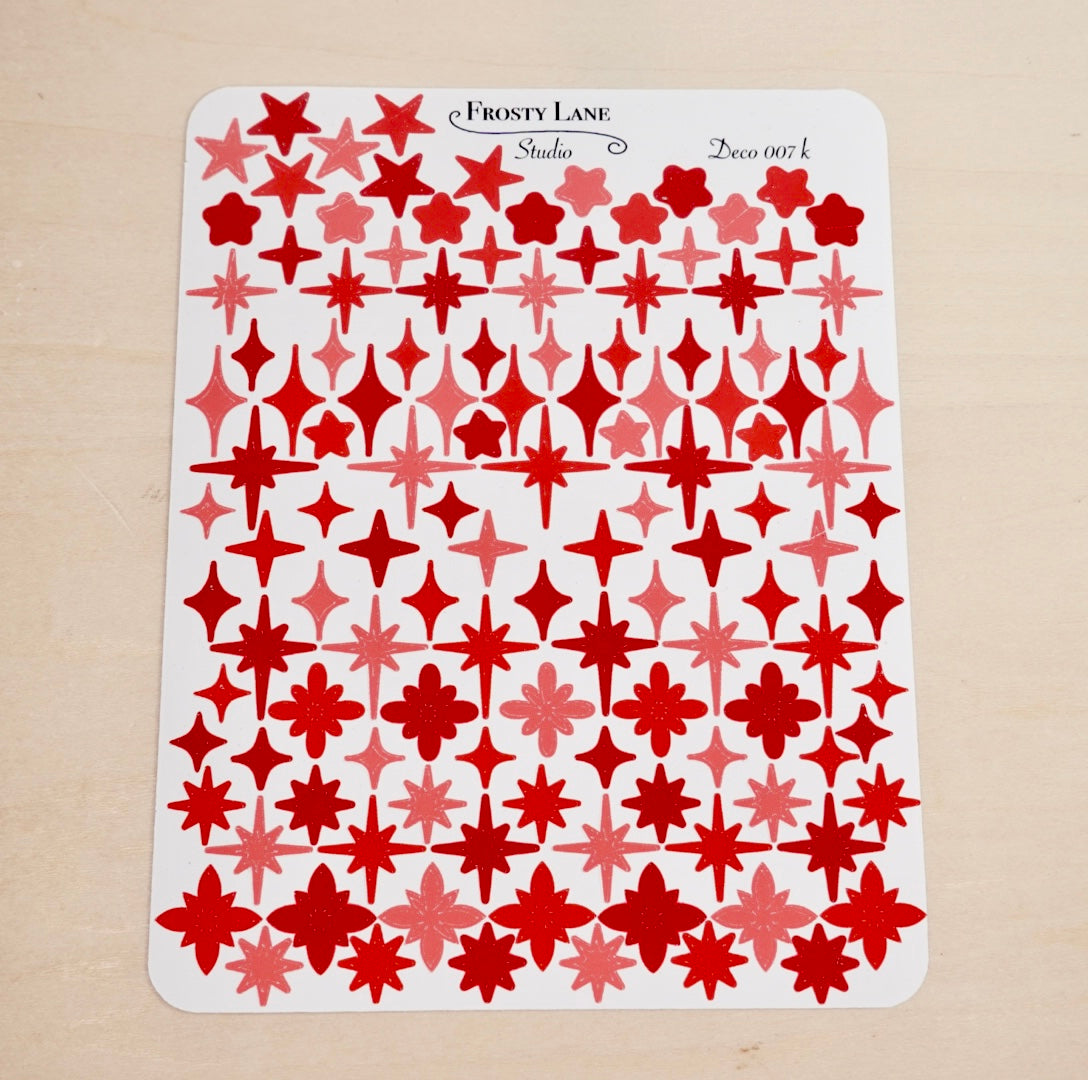 Deco007.k. Red Stars and Sparkles Sticker Sheet