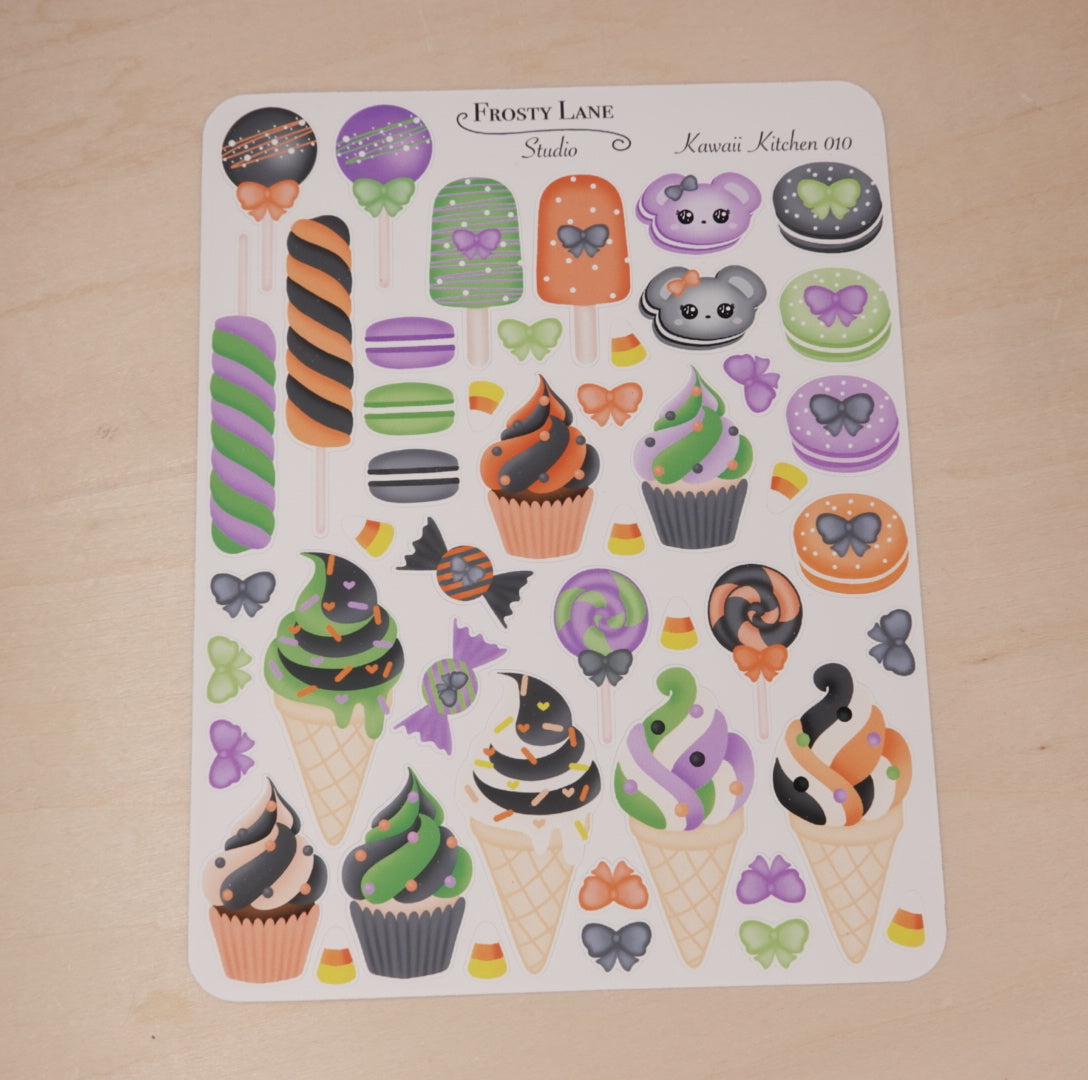 Kawaii Kitchen 010. Halloween Desserts, Cupcake, Cake pop, Ice cream Sticker Sheet
