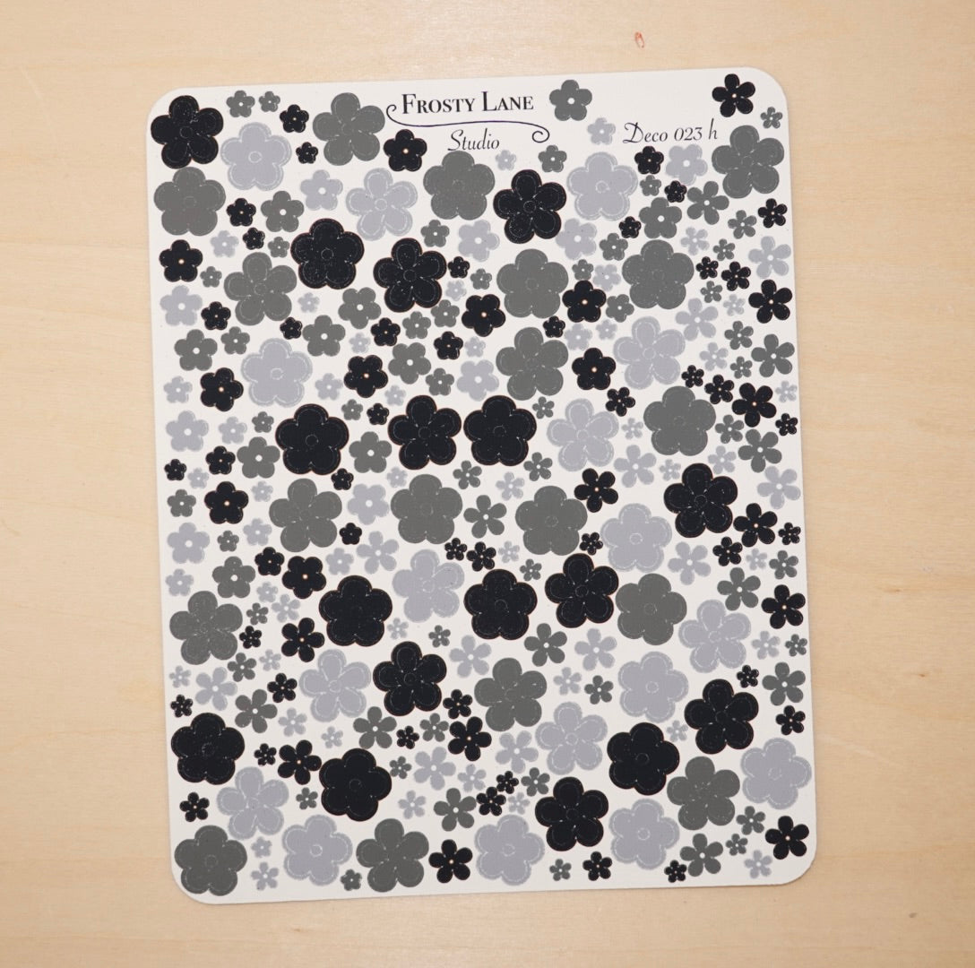 Deco023.h. Black Mini Flower Sticker Sheet