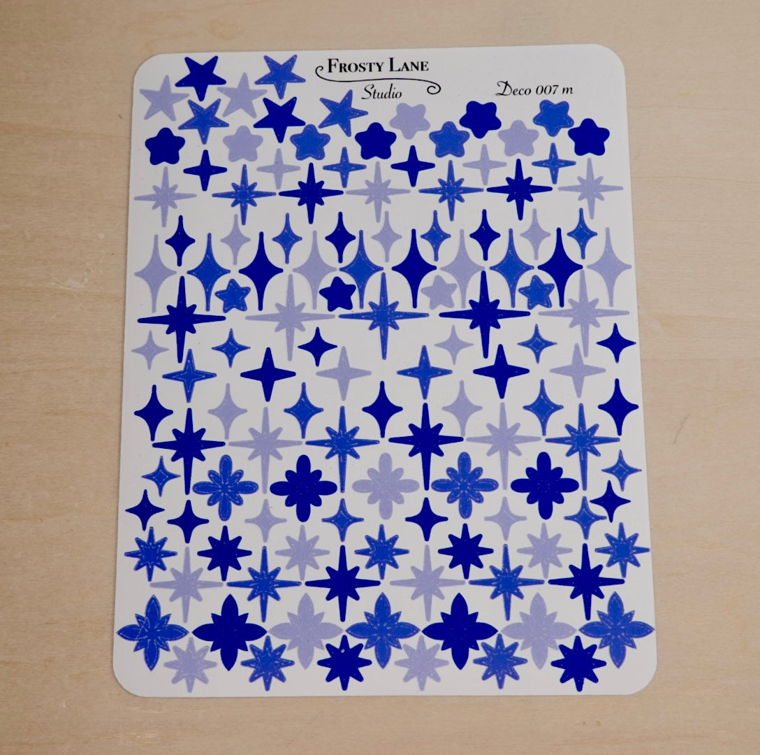 Deco007.m. Royal Blue Stars and Sparkles Sticker Sheet