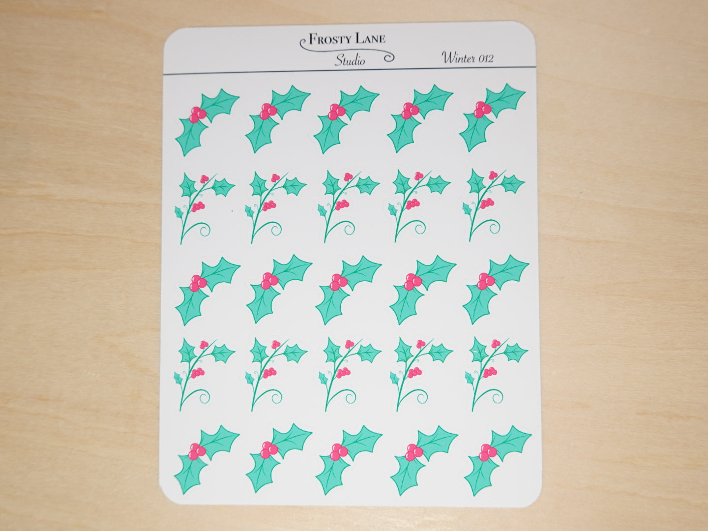 Winter012. Pink Holly Sticker Sheet