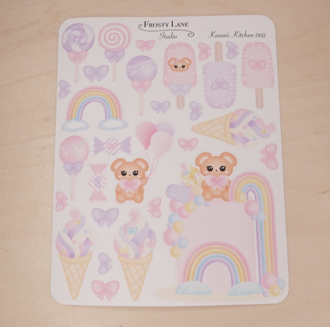 Kawaii Kitchen 002. Rainbow cake, Cake pop, Ice cream Sticker Sheet