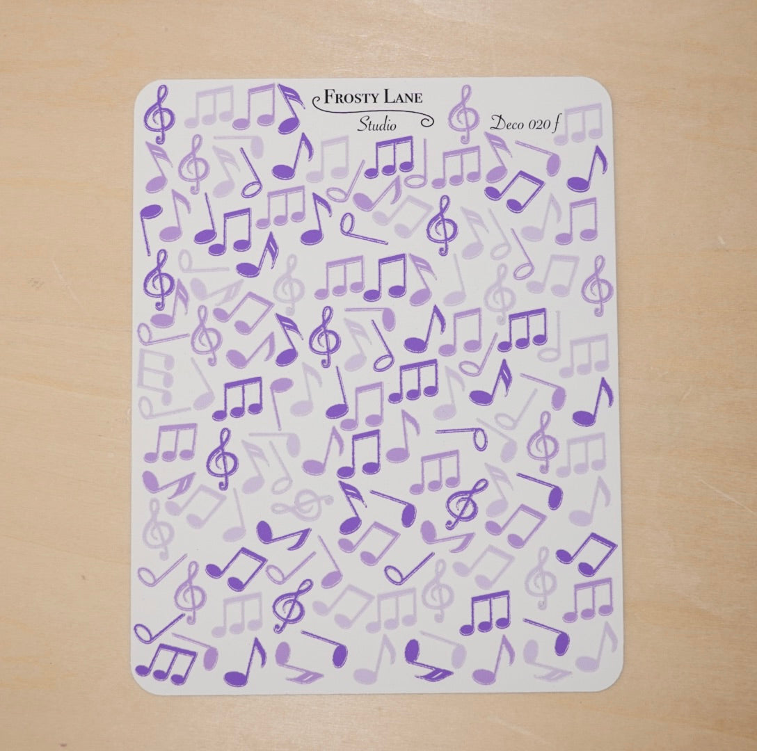 Deco020.f. Purple Music Notes Sticker Sheet