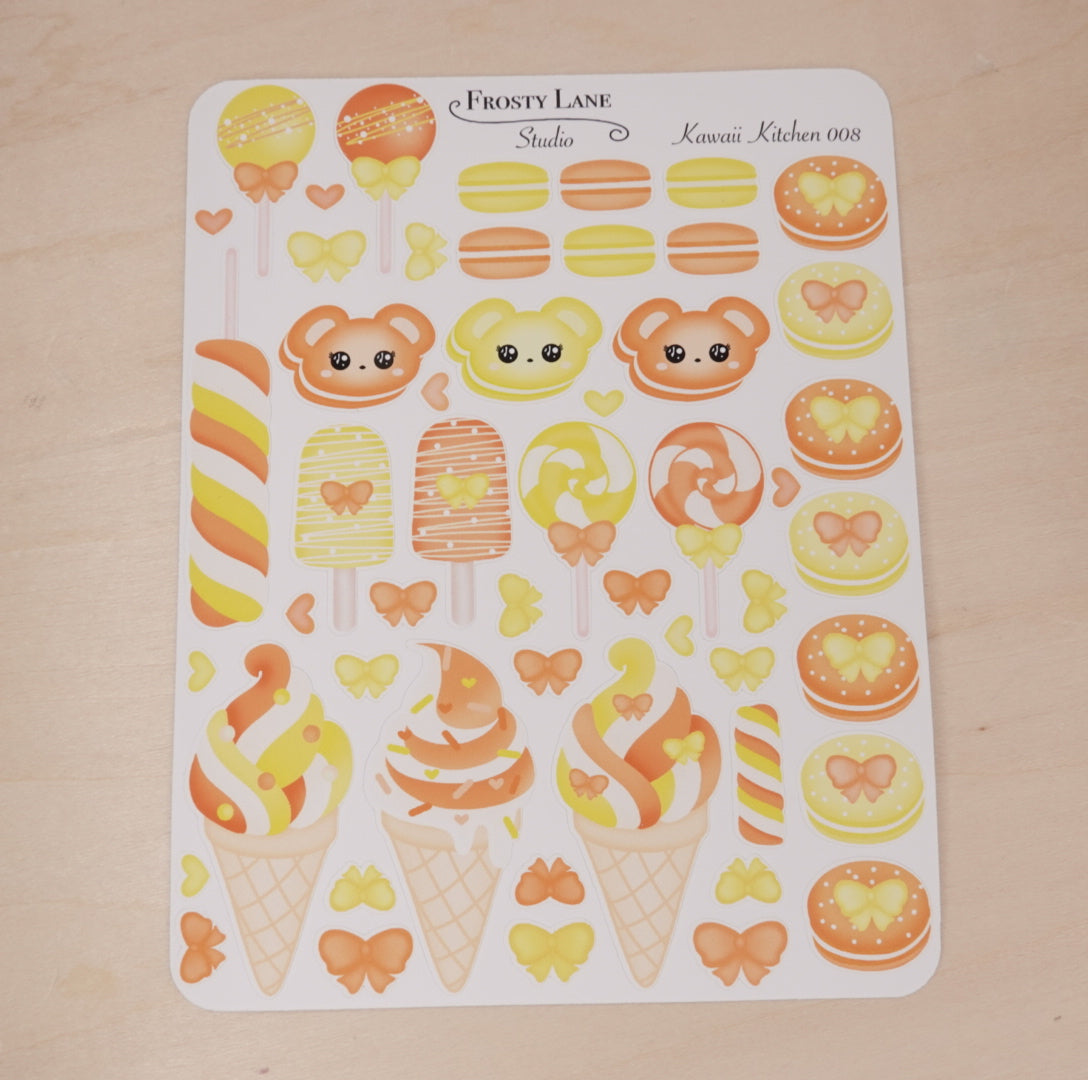 Kawaii Kitchen 008. Yellow and Orange Dessers, Cake pop, Ice cream Sticker Sheet