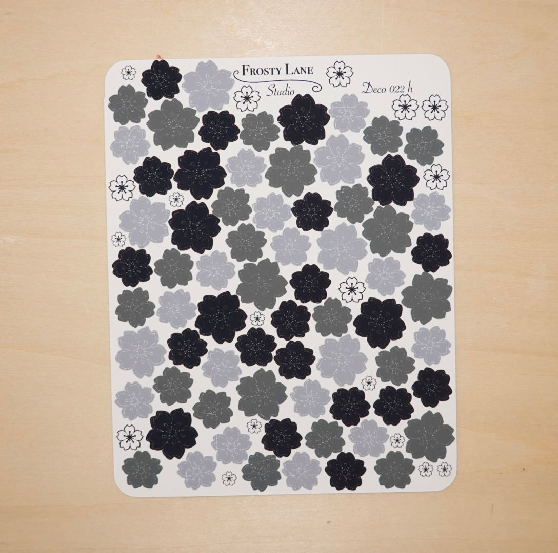 Deco022.h. Black Sakura Outline Sticker Sheet
