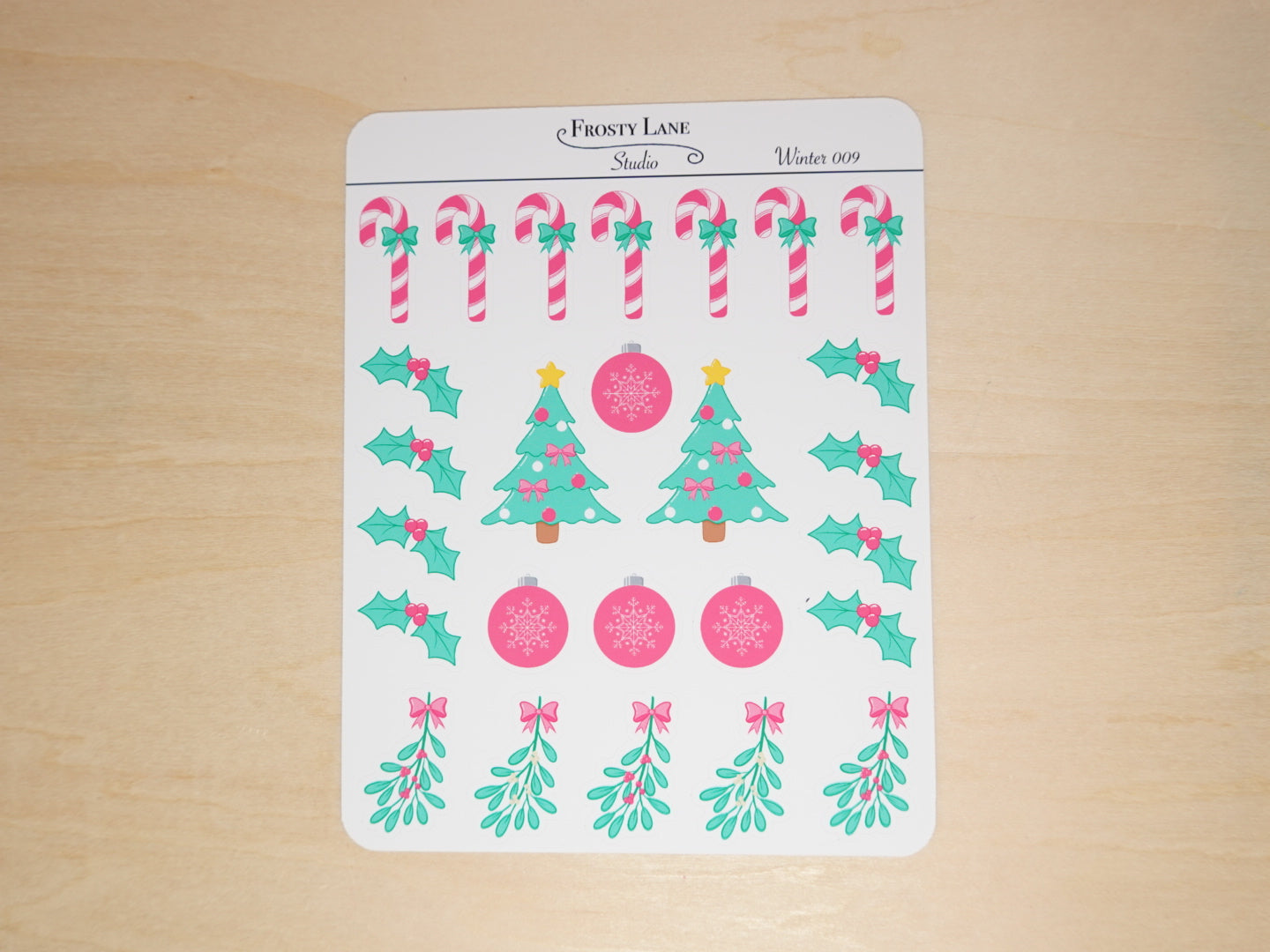 Winter009. Pink Christmas Sticker Sheet