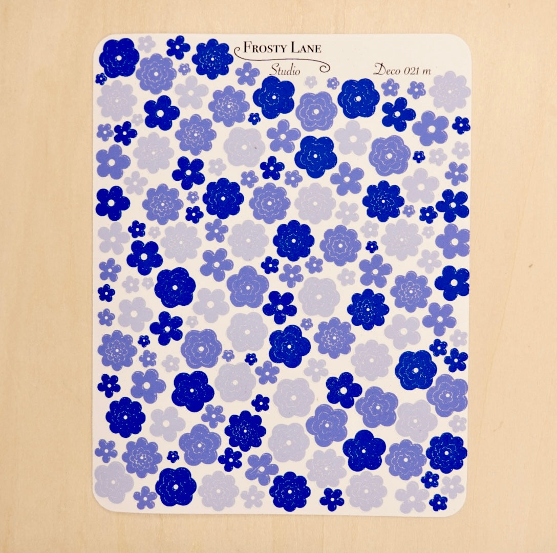 Deco021.m. Royal Blue Flower Outline Sticker Sheet