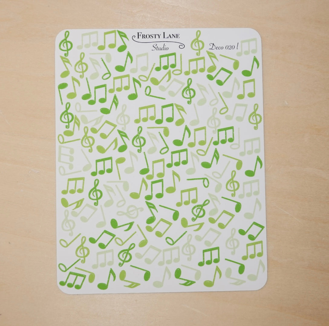 Deco020.d. Green Music Notes Sticker Sheet