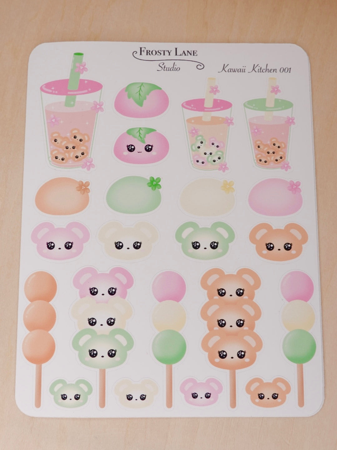 Kawaii Kitchen 001. Mochi, Dango, Bear Sticker Sheet