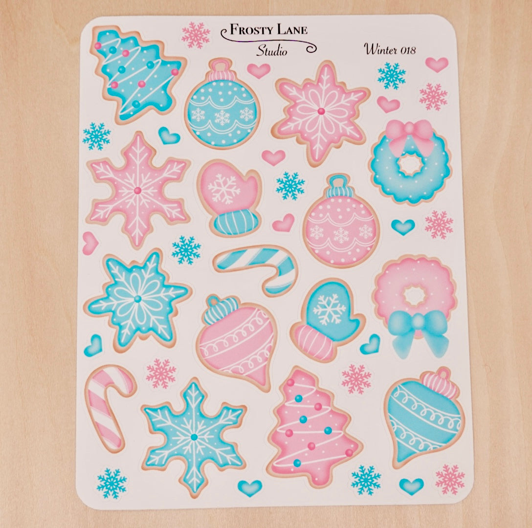 Winter018. Pink and Blue Sugar Cookies Sticker Sheet