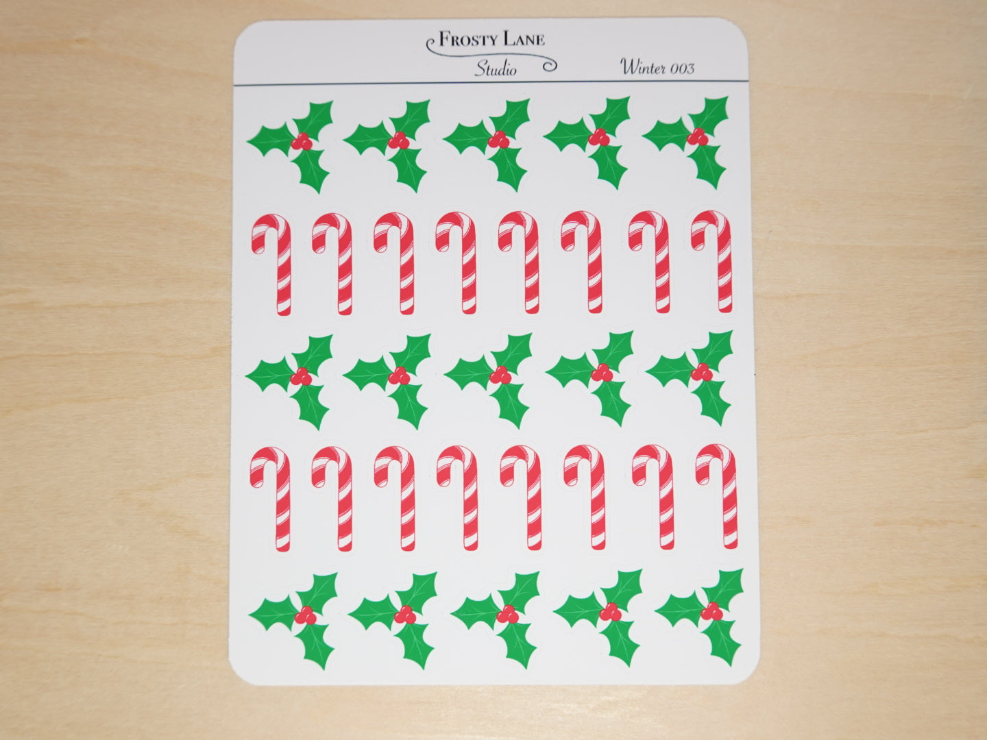 Winter003. Holly and Candy Cane Sticker Sheet