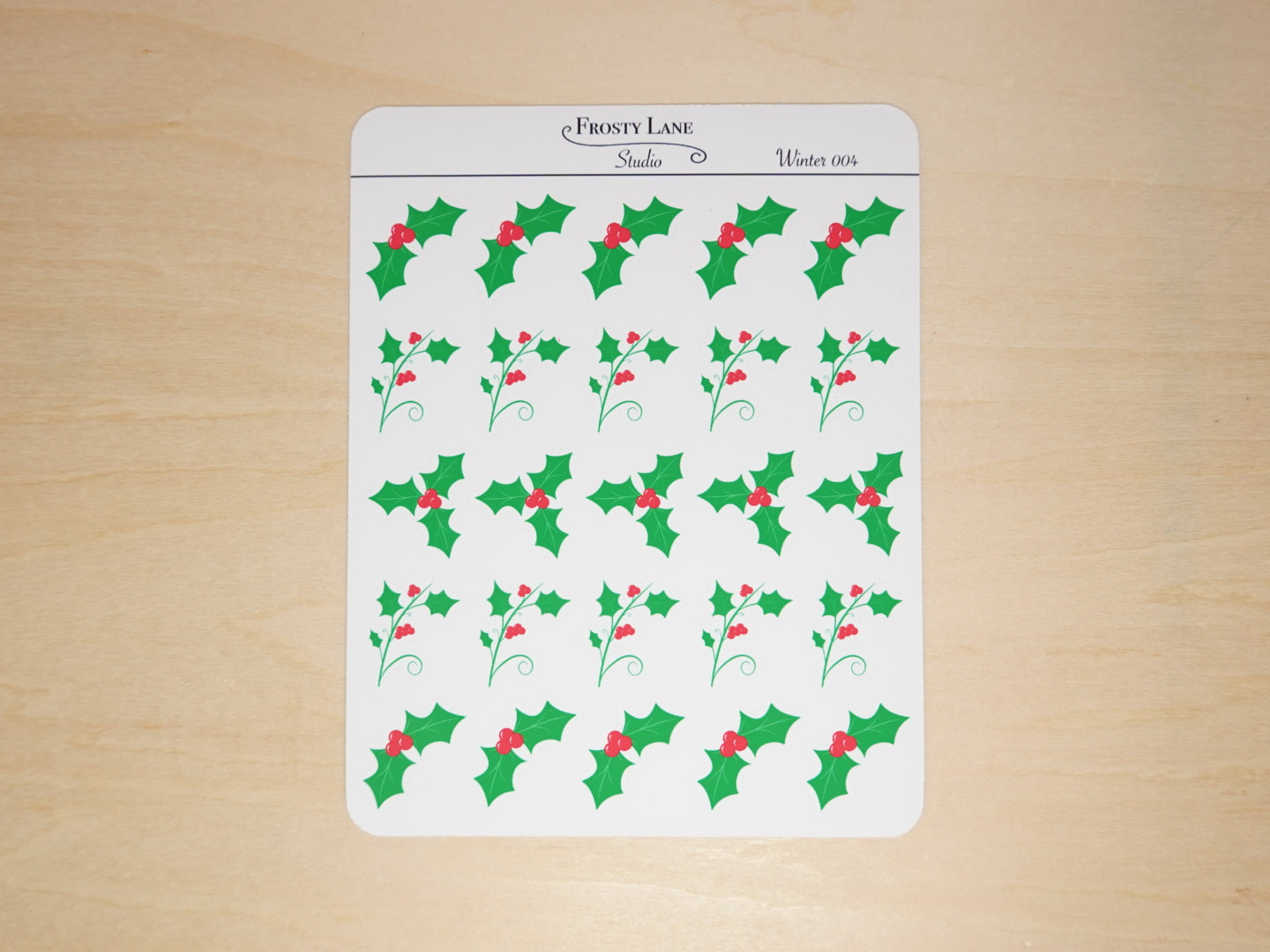 Winter004. Holly Sticker Sheet