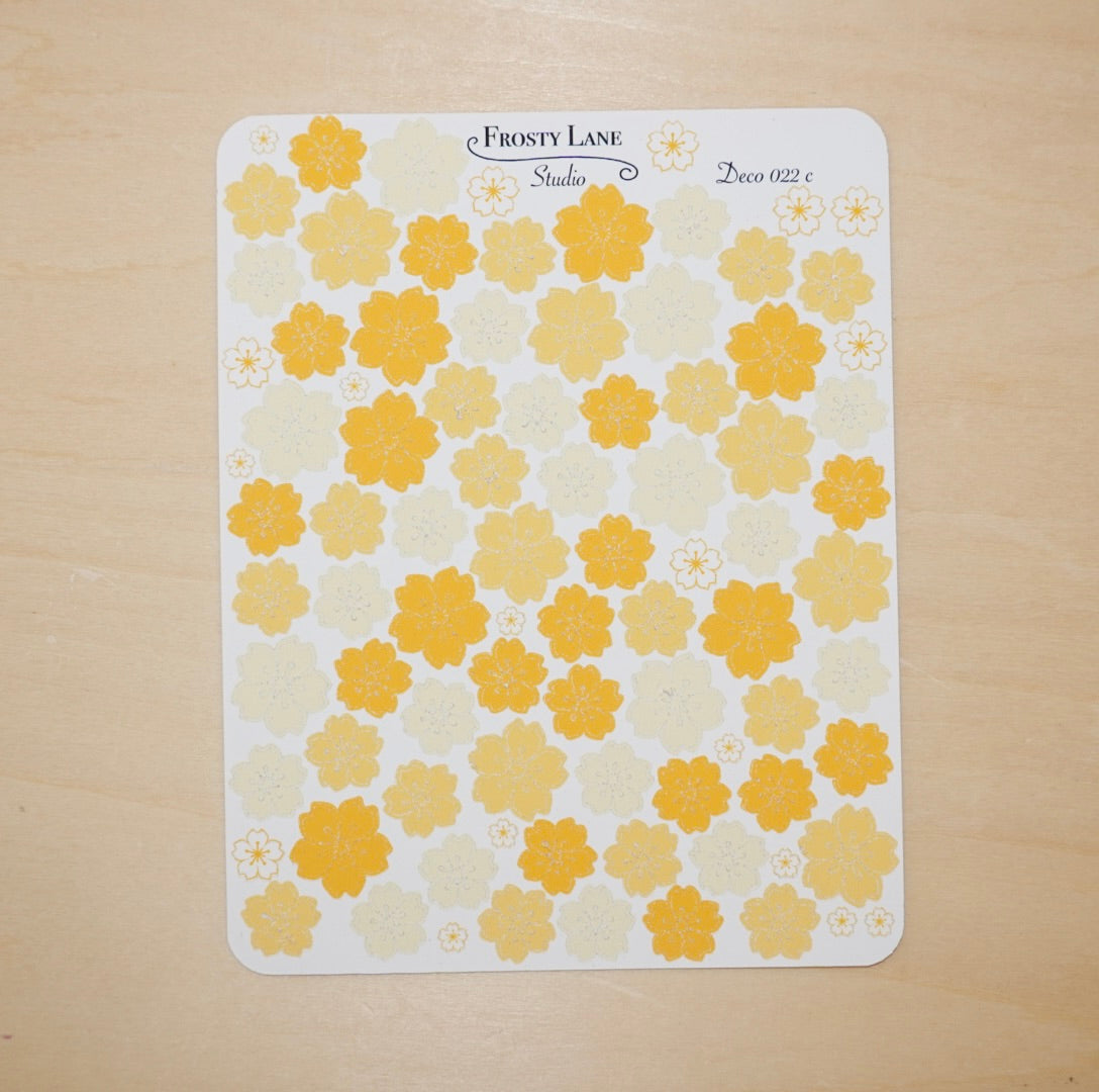 Deco022.c. Yellow Sakura Outline Sticker Sheet