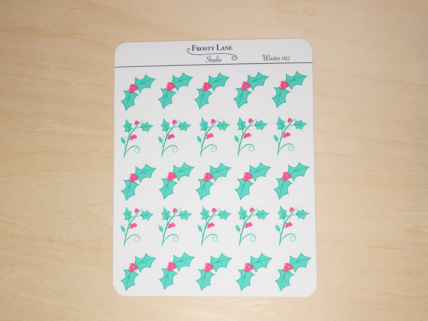 Winter012. Pink Holly Sticker Sheet