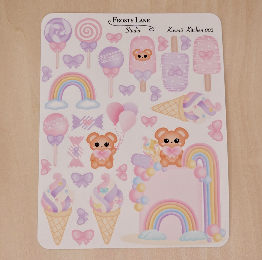 Kawaii Kitchen 002. Rainbow cake, Cake pop, Ice cream Sticker Sheet