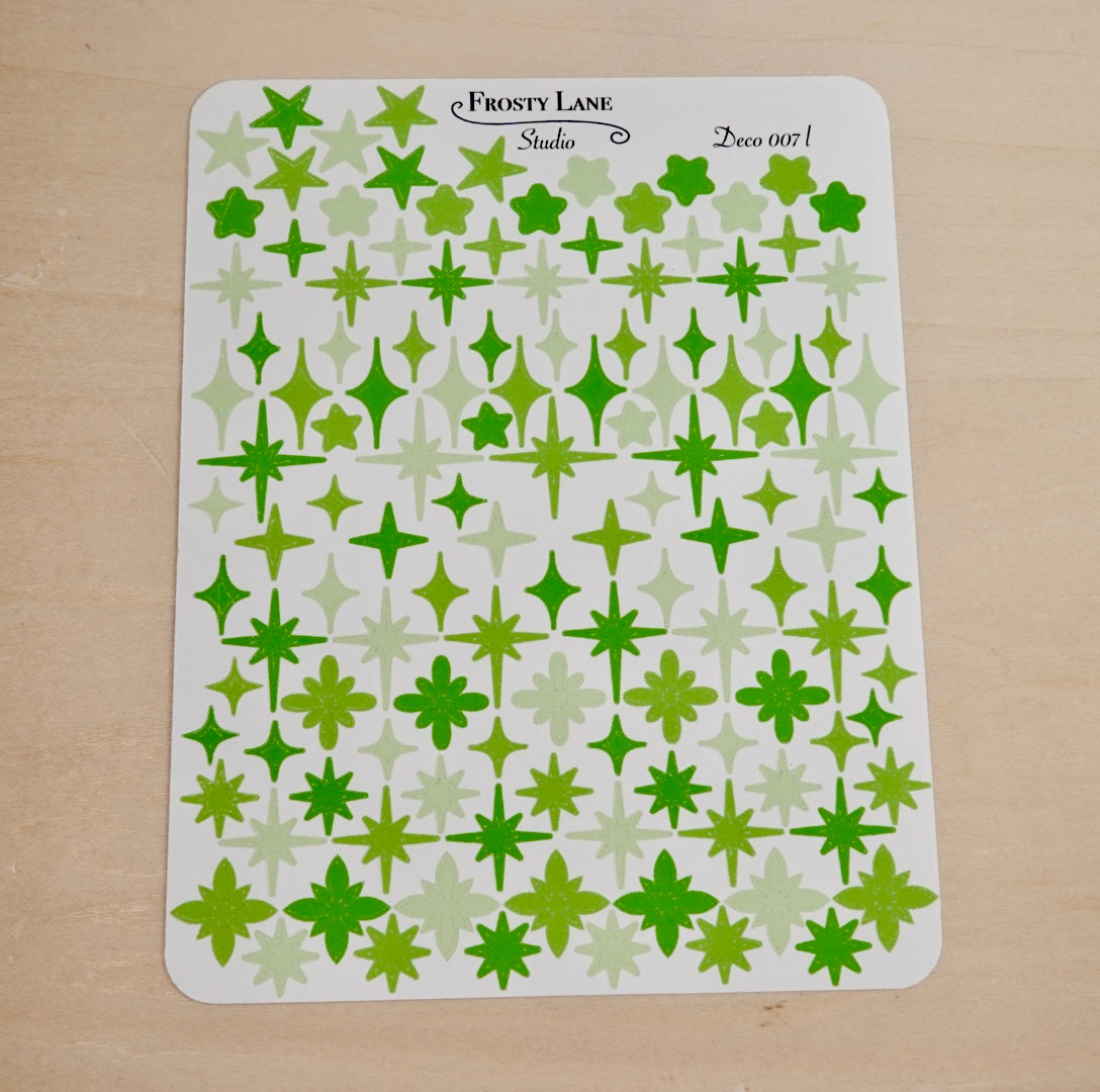 Deco007.l. Lime Stars and Sparkles Sticker Sheet