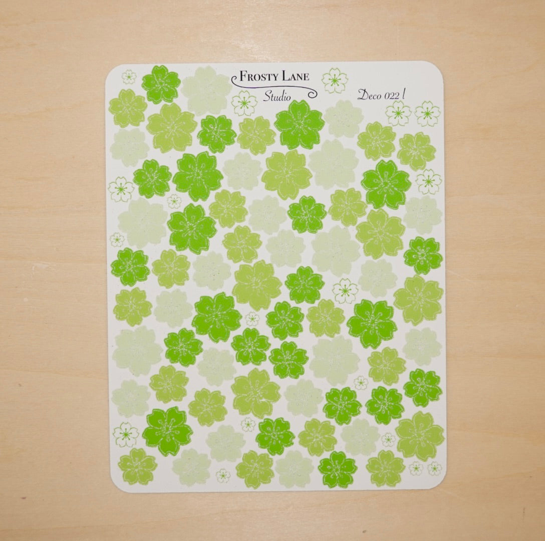 Deco022.d Green Sakura Outline Sticker Sheet