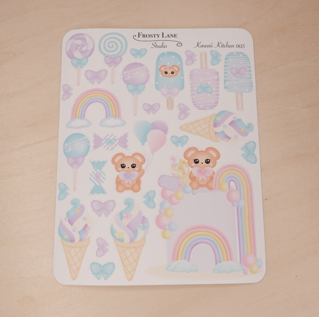Kawaii Kitchen 003. Rainbow cake, Cake pop, Ice cream Sticker Sheet