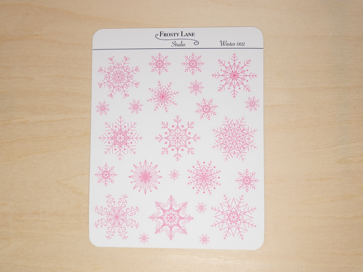 Winter002. Pink Snowflake Sticker Sheet