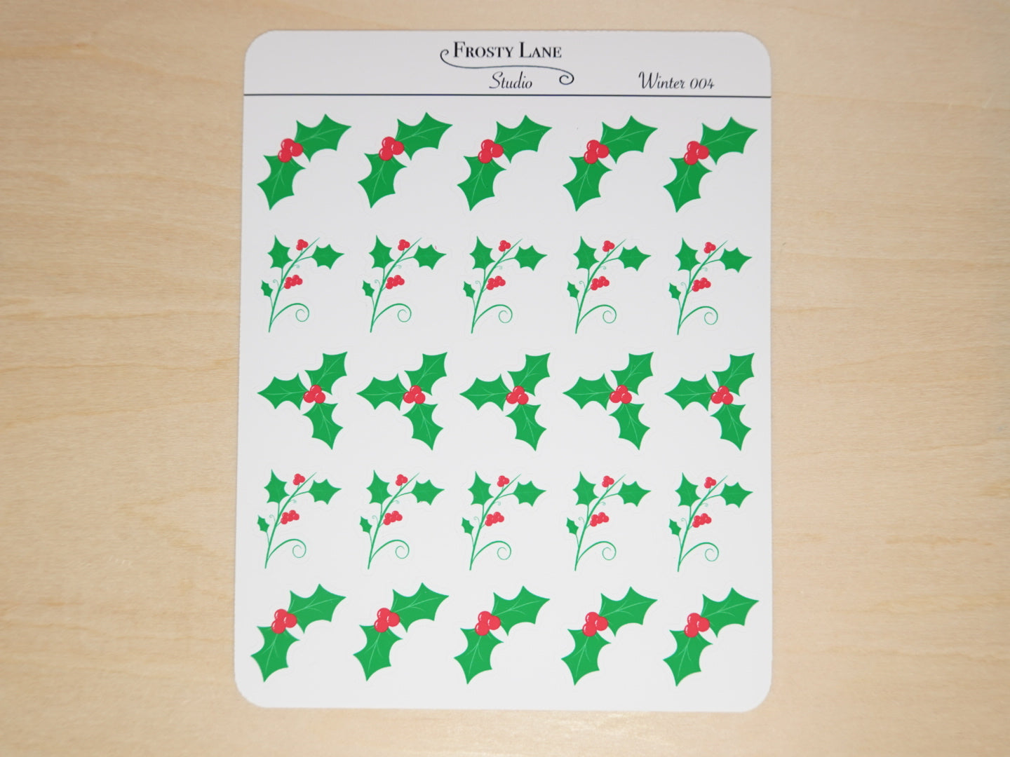 Winter004. Holly Sticker Sheet