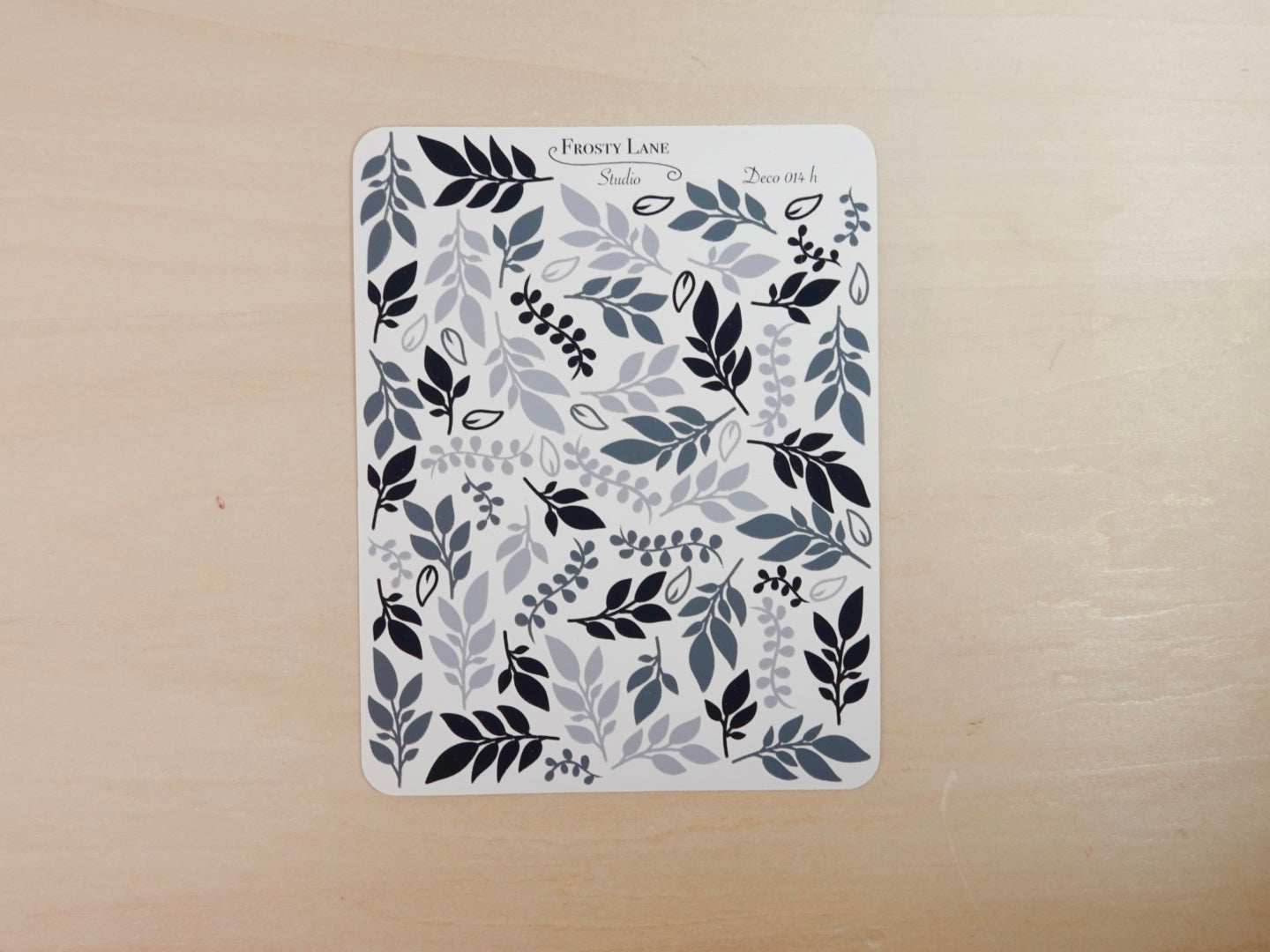 Deco014.h. Black and Grey Foliage Sticker Sheet