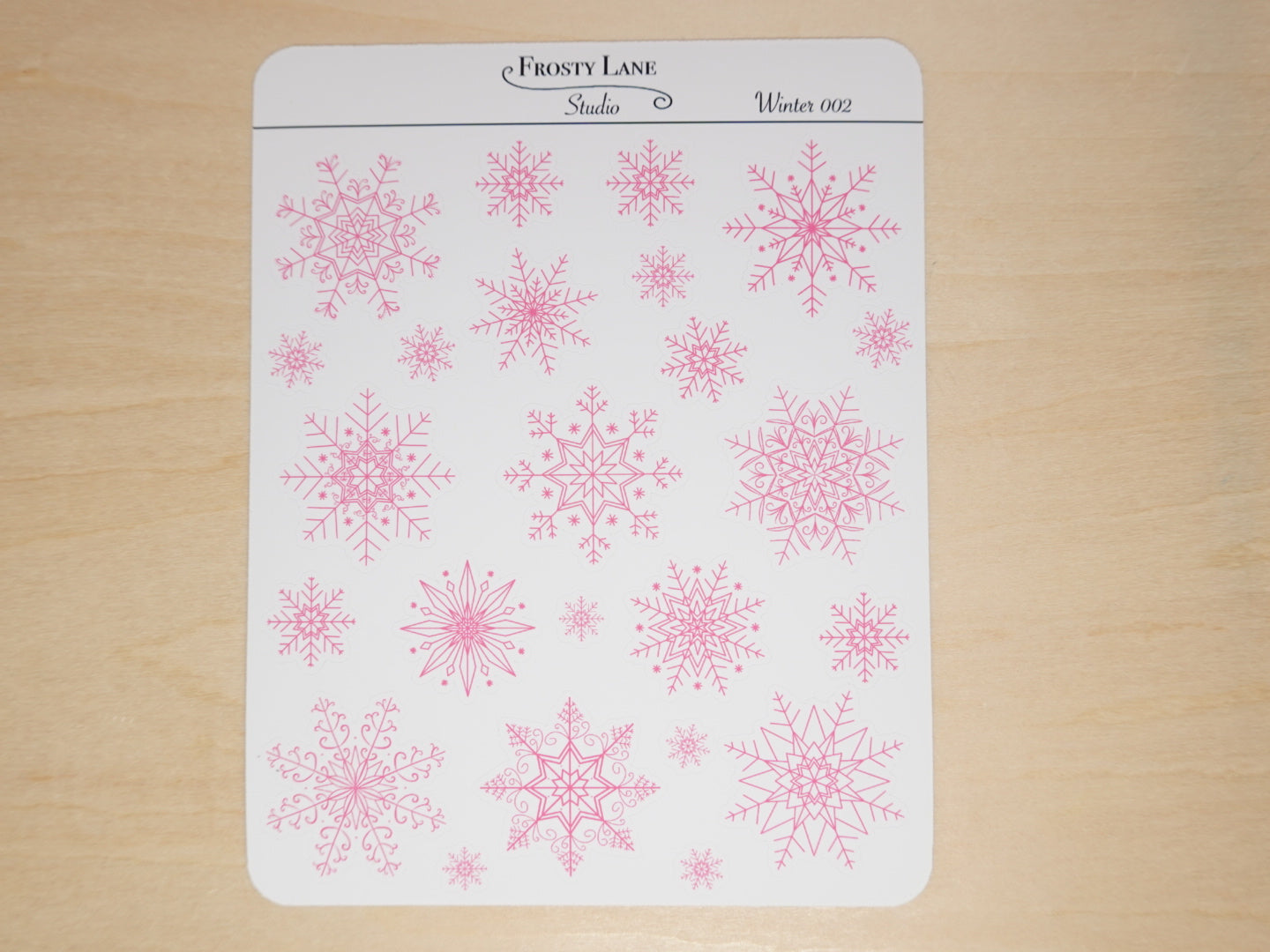 Winter002. Pink Snowflake Sticker Sheet