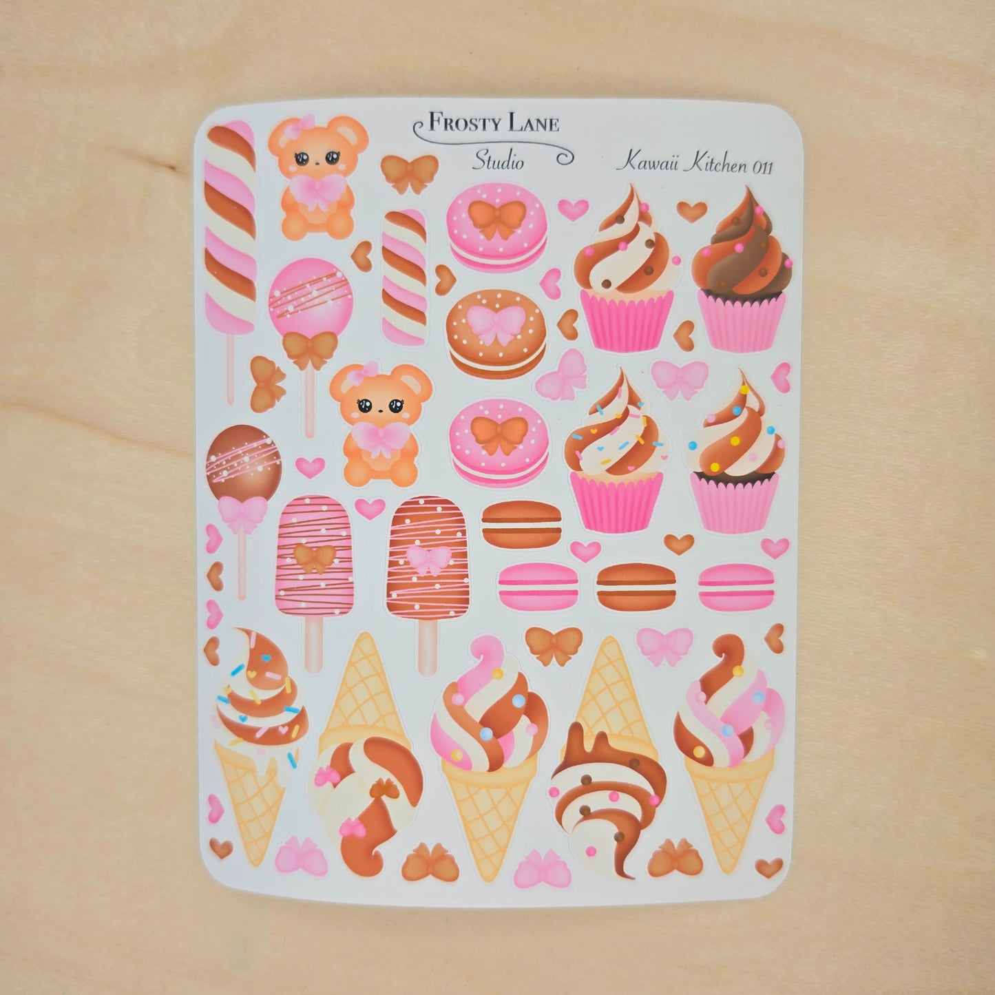 Kawaii Kitchen 011. Chocolate Desserts, Pink and Brown Cupcake, Cake pop, Ice cream Sticker Sheet