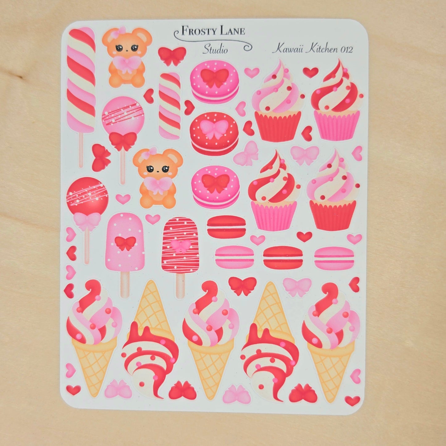 Kawaii Kitchen 012. Valentine Desserts, Pink and Brown Cupcake, Cake pop, Ice cream Sticker Sheet