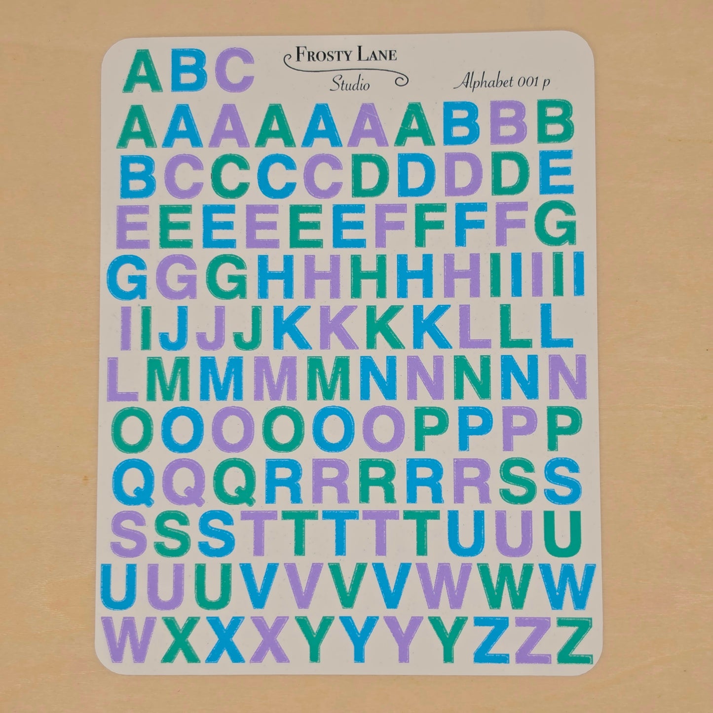 Alphabet 001.p. green blue purple
