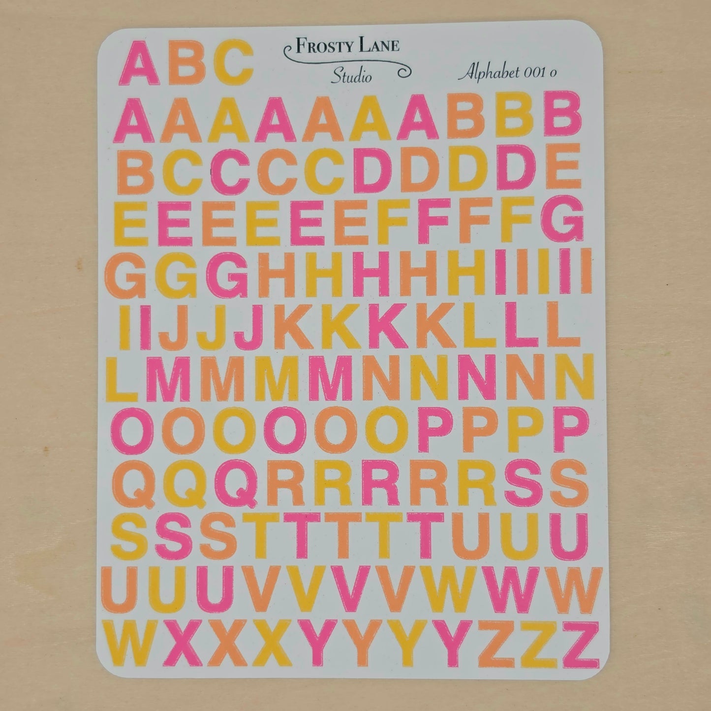 Alphabet 001.o. pink orange yellow