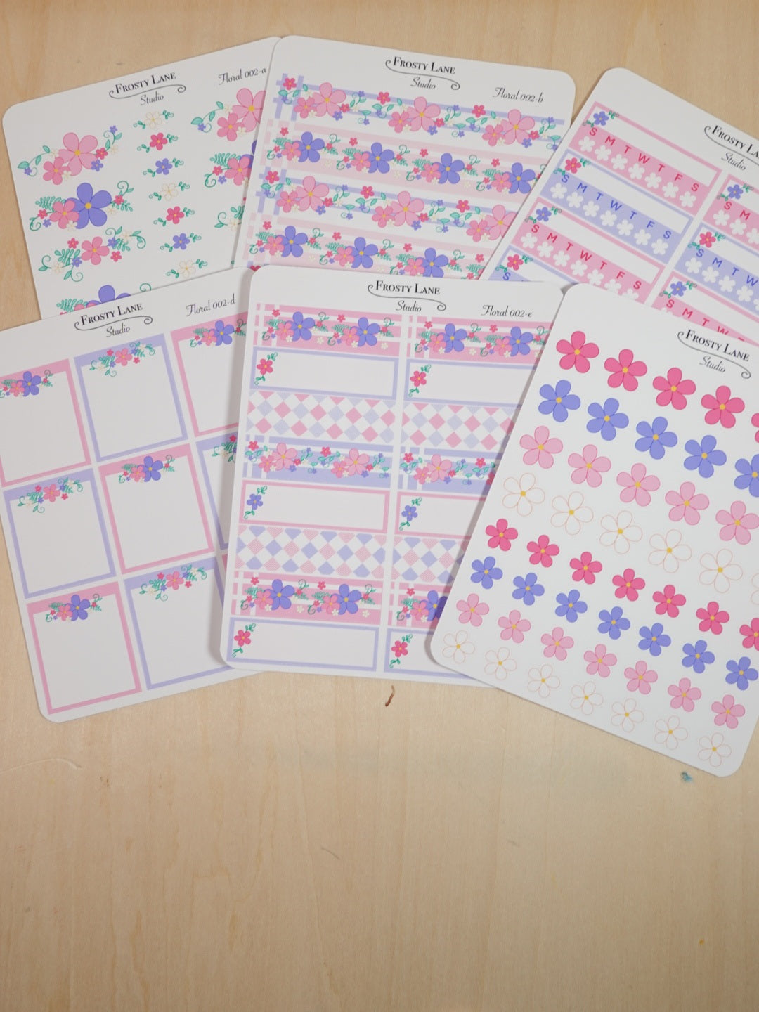 Floral 002 A-F Pink and Purple Florals Sticker Sheets
