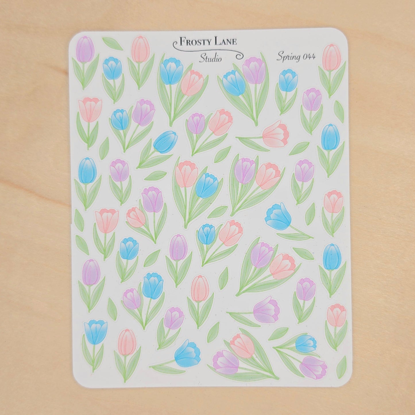 Spring044. Tulip Sticker Sheet (blue, purple and pink)