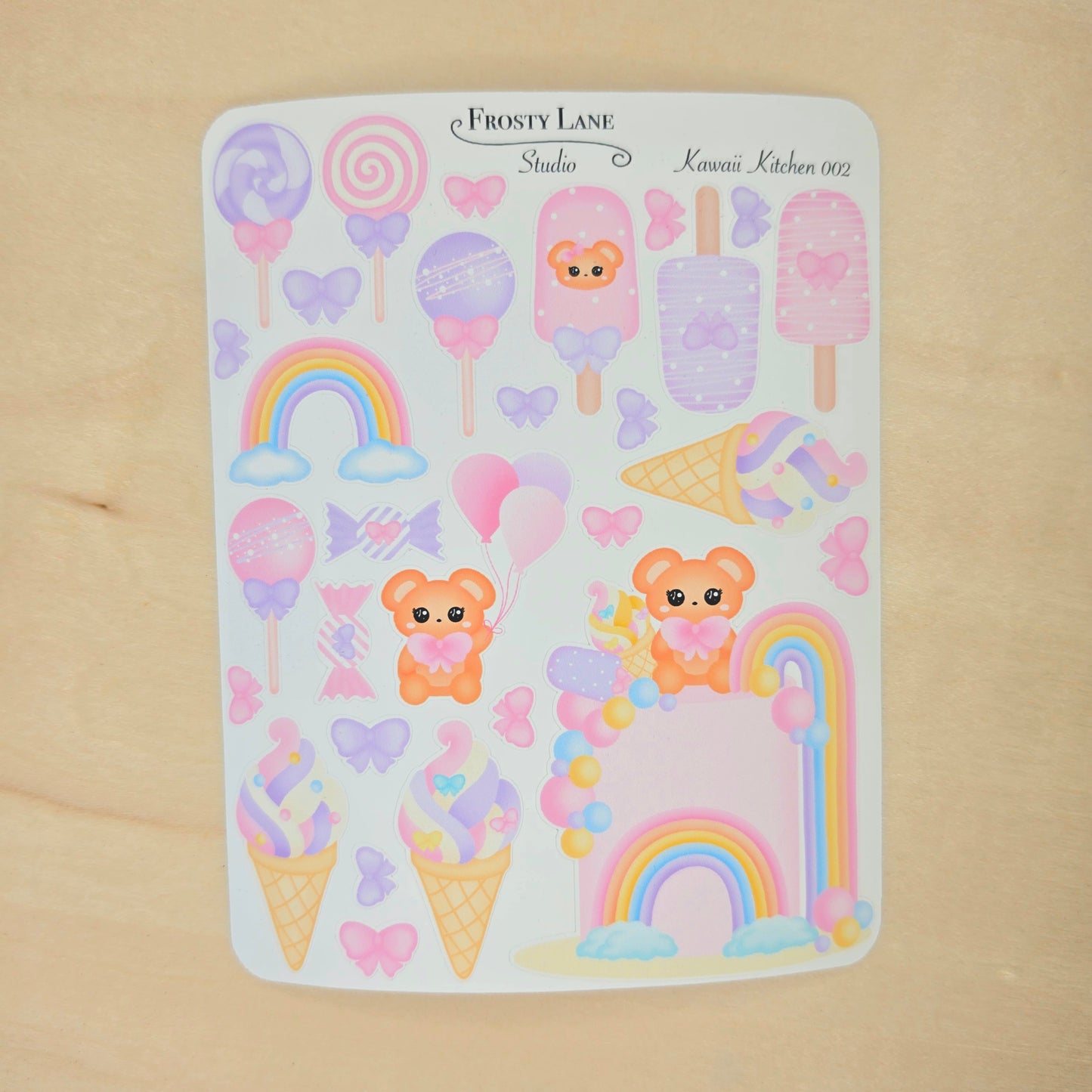 Kawaii Kitchen 002. Rainbow cake, Cake pop, Ice cream Sticker Sheet