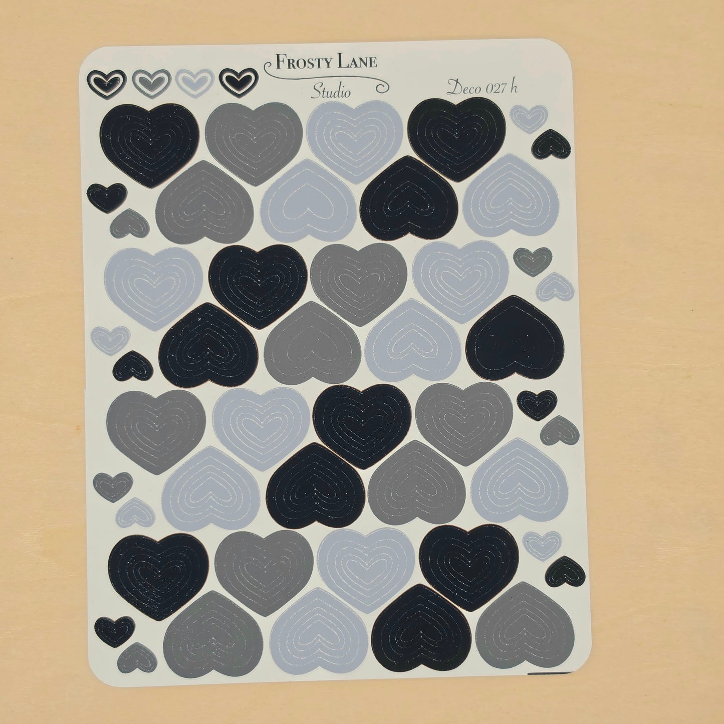 Deco027.h. Black Heart Outline Sticker Sheet