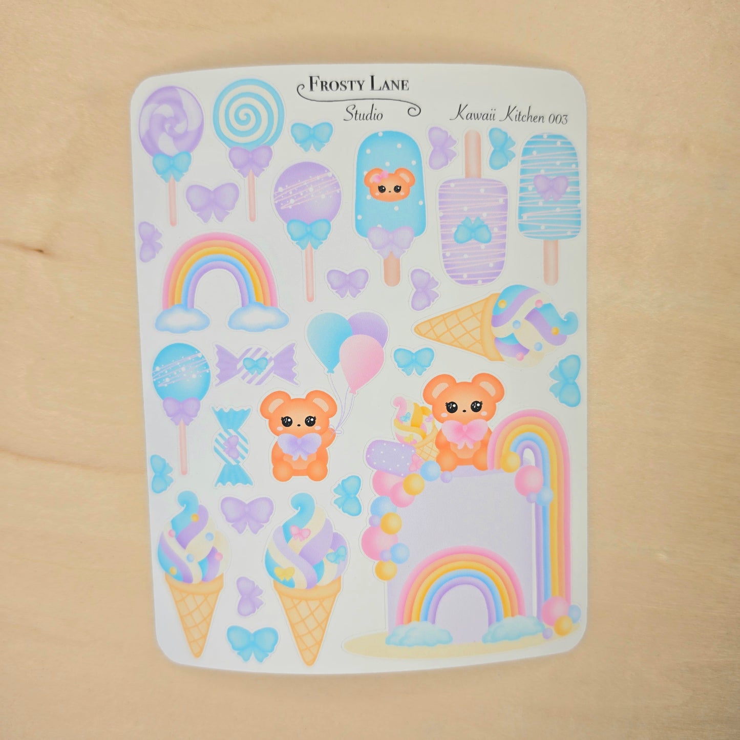 Kawaii Kitchen 003. Rainbow cake, Cake pop, Ice cream Sticker Sheet