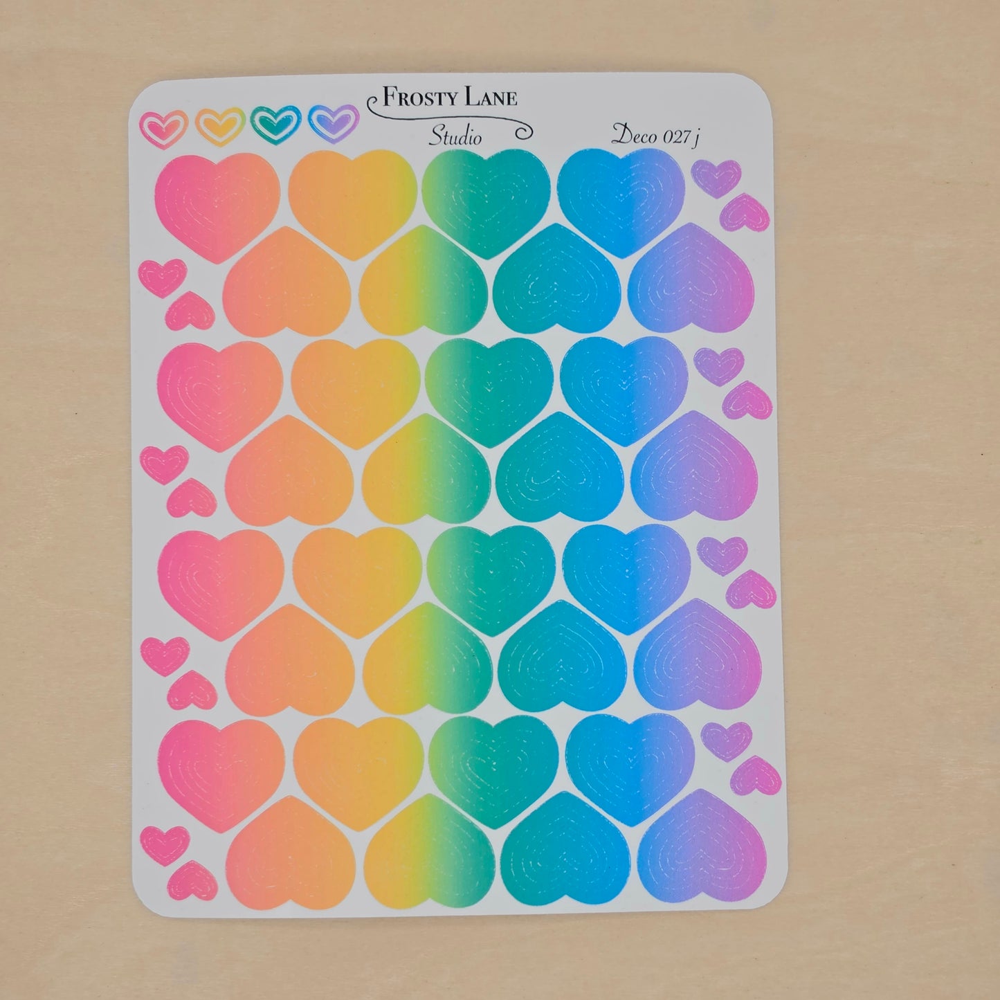 Deco027.j. Rainbow Heart Outline Sticker Sheet