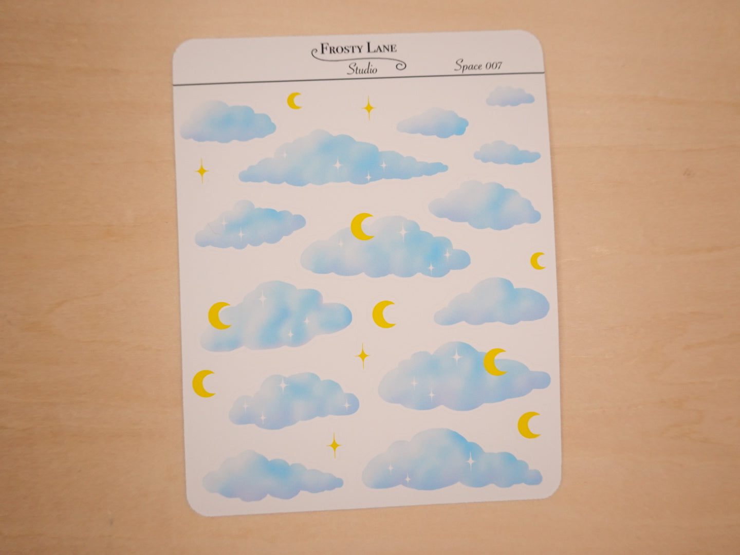 Space007. Blue Cloud and Star Sticker Sheet