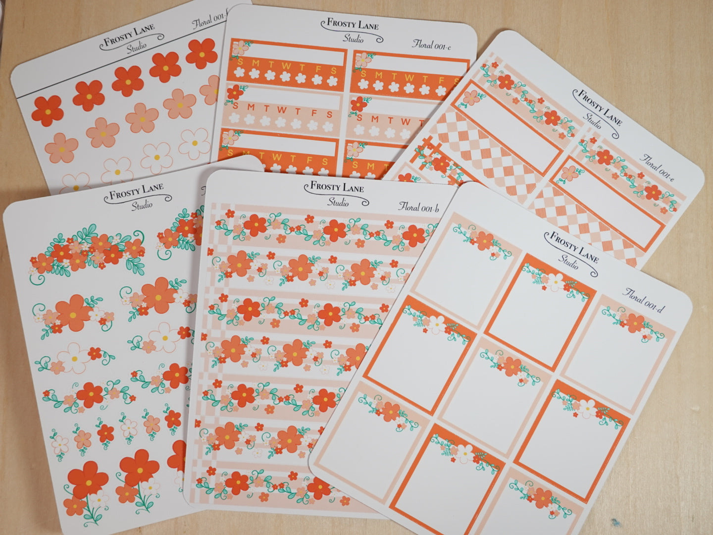 Floral 001 A-F Orange Florals Sticker Sheets