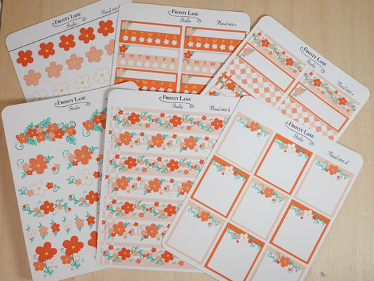 Floral 001 A-F  Orange Florals Sticker Sheets