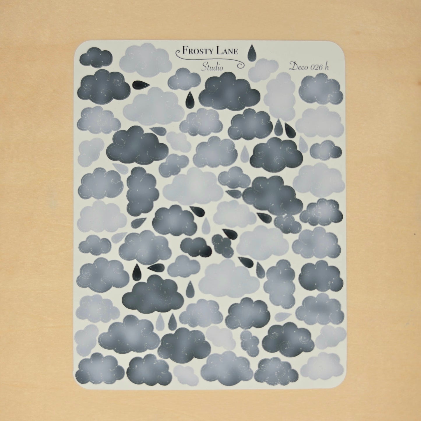 Deco026.h. Black/Grey Cloud Sticker Sheet