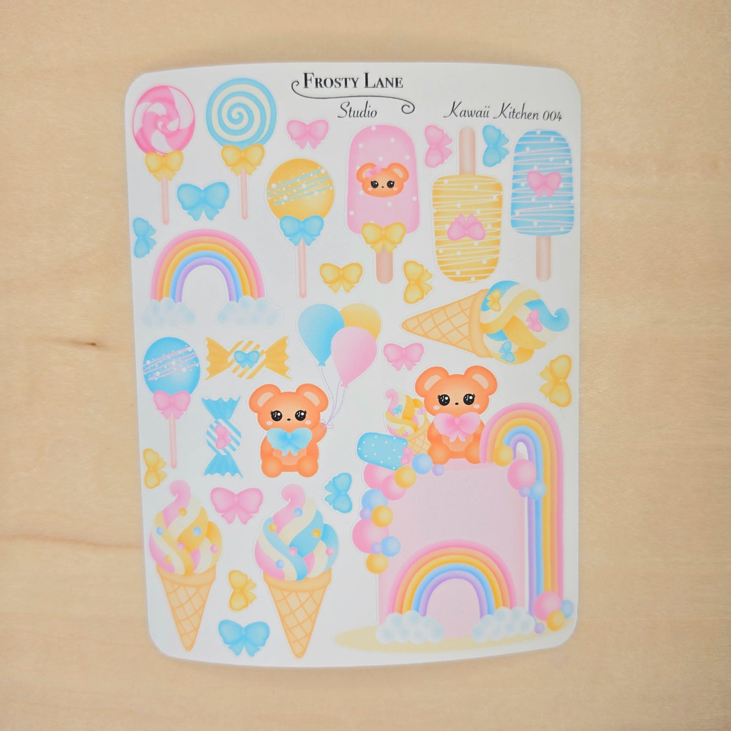 Kawaii Kitchen 004. Rainbow cake, Cake pop, Ice cream Sticker Sheet