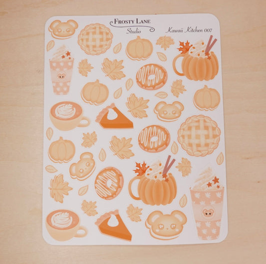 Kawaii Kitchen 007. Pumpkin Spice Desserts Sticker Sheet
