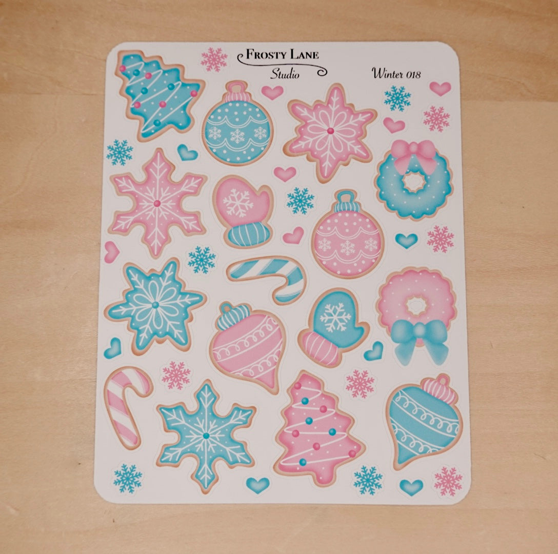 Winter018. Pink and Blue Sugar Cookies Sticker Sheet