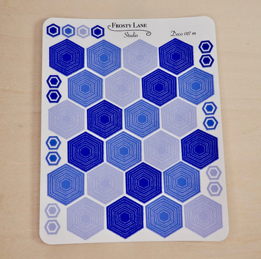 Deco017.m. Royal Blue Hexagon Outline Sticker Sheet