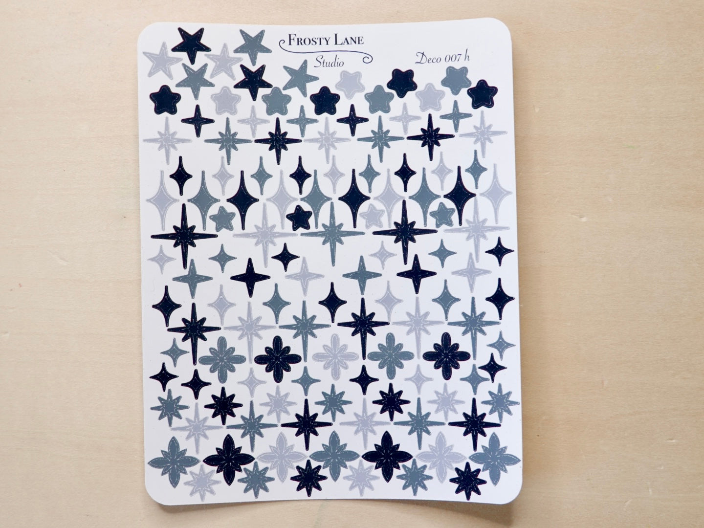 Deco007.h. Black and Grey Stars and Sparkles Sticker Sheet