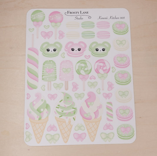 Kawaii Kitchen 005. Pink and Green Macaron,  Cake Pop, Ice Cream Sticker Sheet