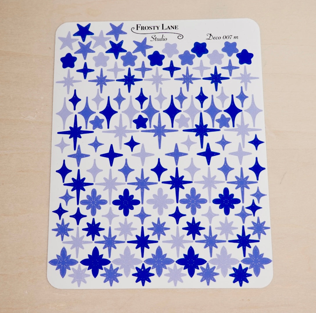 Deco007.m. Royal Blue Stars and Sparkles Sticker Sheet